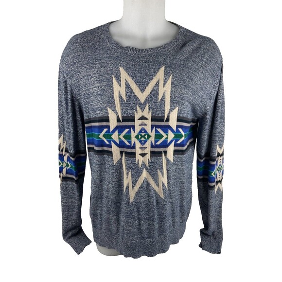 On The Byas Unisex Large Gray Sweater Aztec Southwestern Geometric Lightweight - Picture 1 of 6